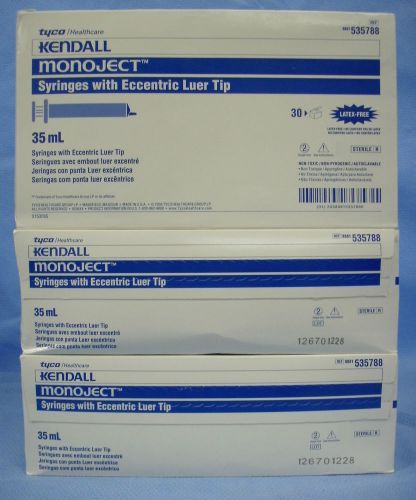 3 Boxes of  30ea Tyco Kendall 35mL Syringes #8881 535788