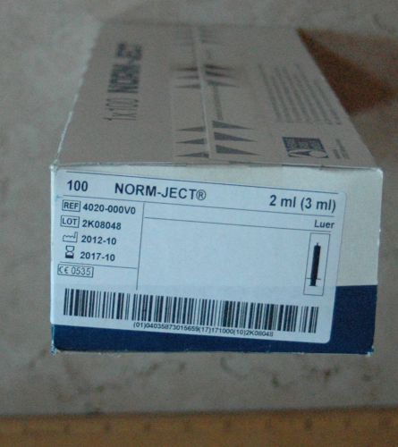 100 new norm-ject 2ml (3ml) syringe 4020-000v0 luer sterile latex free 2017-10 for sale