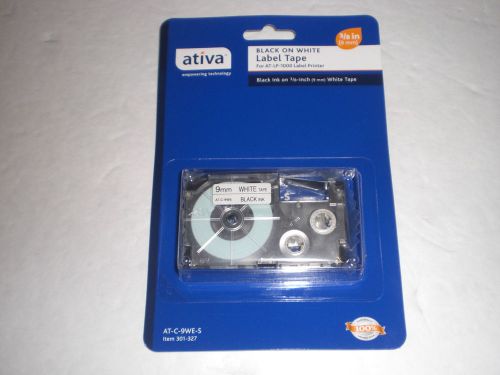 ATIVA  AT-C-9WE-S BLACK INK ON WHITE LABEL TAPE 1 PACK  3/8&#034; (9mm)