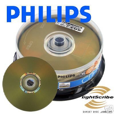 200-pk philips lightscribe 52x cd-r blank printable recordable cd cdr media disk for sale