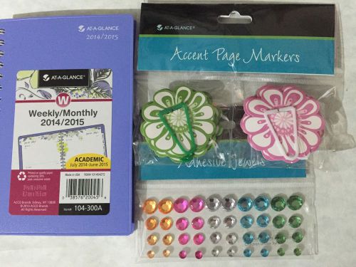 Lot PLANNER 2014/2015 WEEKLY/MONTHLY Adhesive Jewels At A Glance Page Markers