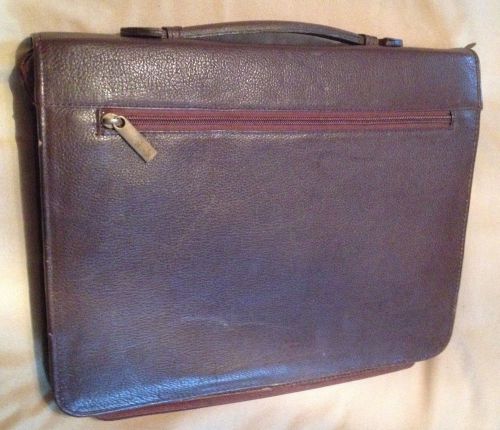 Bill Blass Brown Leather Zippered 3 Ring Binder/Folder/Portfolio/Briefcase!