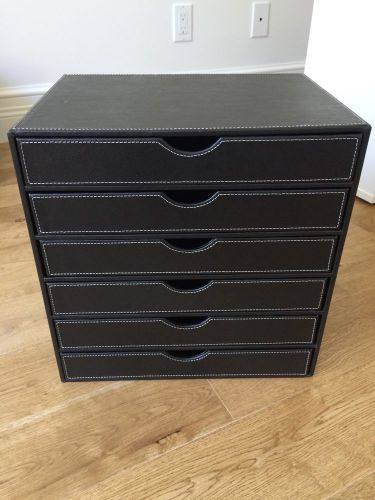 Large Black Leather Desk 8 Drawer Organizer - Great Condition - Great Storage