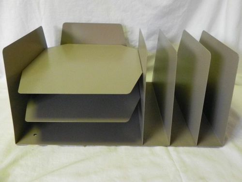 VINTAGE INDUSTRIAL METAL DESK FILE PAPER TRAY IN &amp; OUT BOX ORGANIZER