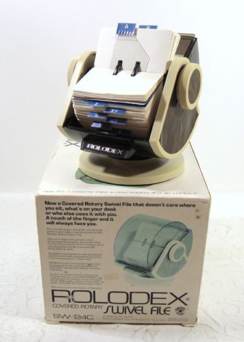 Vintage sw-24c rolodex covered rotary swivel file complete w/ 500 cards  beige for sale