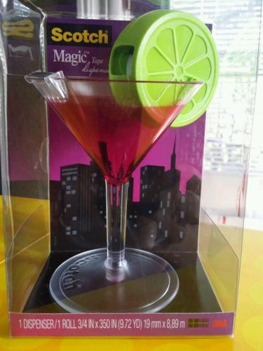 SCOTCH MAGIC TAPE DISPENSER MARTINI / COSMO GLASS WITH LIME - NIB