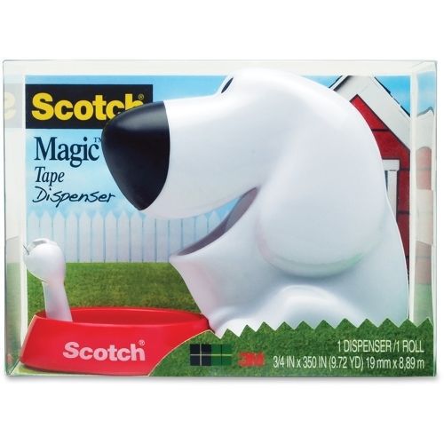 Scotch friendly dog tape dispenser - holds 1 - 1&#034; core - white, black, red for sale