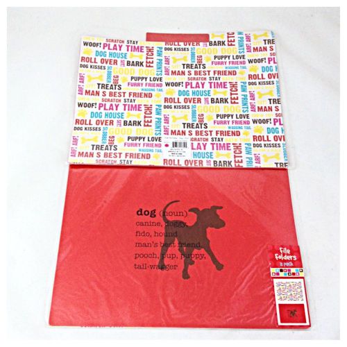 2 New Puppy DOG Design FILE FOLDERS for Pet Files Office or Home Red &amp; Bone Paws