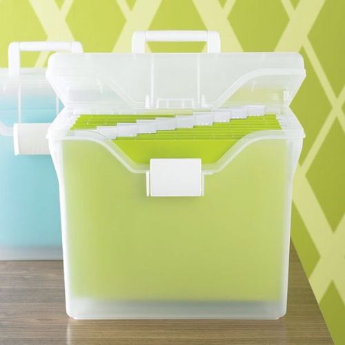 Letter size portable file box - plastic storage with hanging files &amp; folders for sale