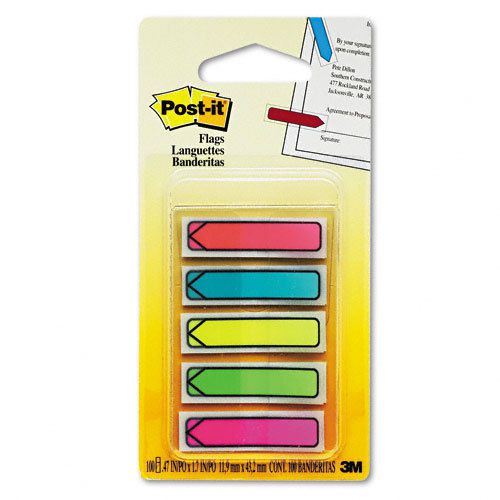 Post-it Flags Arrow 1/2&#034; Flags, Five Assorted Bright Colors, 20/Color, 100/Pack