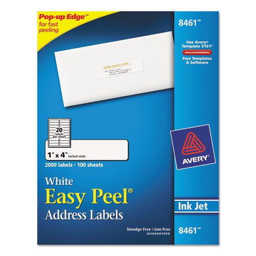 Easy peel inkjet address labels, 1 x 4, white, 2000/box for sale