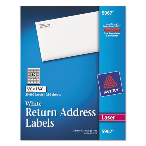 Return Address Labels, 1/2 x 1-3/4, White, 20000/Box