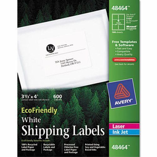 Avery EcoFriendly Labels, 3-1/3 x 4, White, 600/Pack (AVE48464)