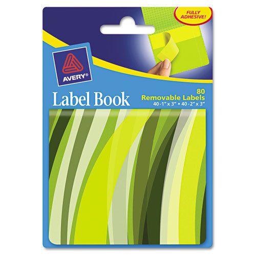 Avery removable label pad books, 1 x 3 yellow &amp; 2 x 3 green, green wavy, 80/pack for sale