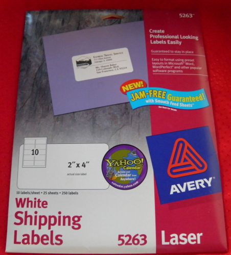 5263 Avery White Shipping Labels 2&#034; x 4&#034; 250 labels Laser New factory Sealed