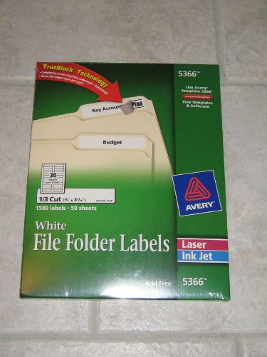 1500 Avery 5366 White File Folder Labels 1/3 Cut 50 Sheets NEW