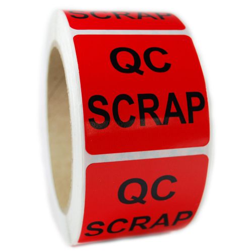 Glossy Red &#034;QC Scrap&#034; Sticker Label - 2&#034; by 2&#034; - 500 ct