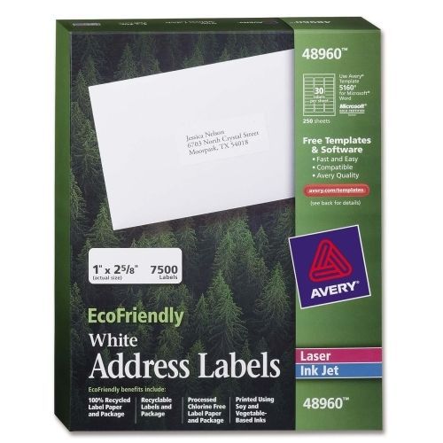 Avery Mailing Label -2.63&#034;Wx1&#034;L - 7500/Box - Rectangle - Laser, Inkjet