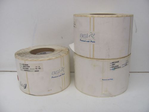 LOT OF 3 ROLL OF 1000 ASL KP122425 LABELS WHITE 4&#034; X 4&#034; NOS!!!