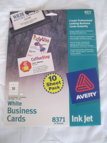 Avery 8371 Business Cards, Inkjet, 2&#034;x3-1/2&#034;, 100/PK, White - FACTORY SEALED