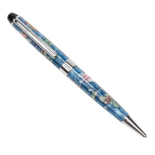 Marine Blue Multi-Gemstone Globe Writing Ballpoint Pen - Retractable Ball Point