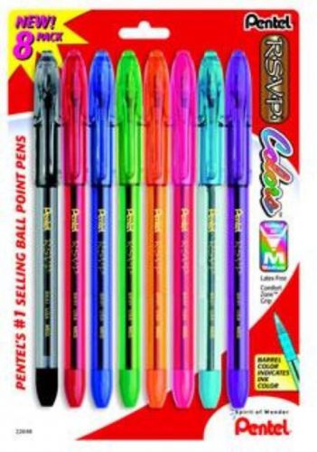Pentel R.S.V.P. Colors Ball Point Pen Medium Line Assorted Ink 8 Pack Carded