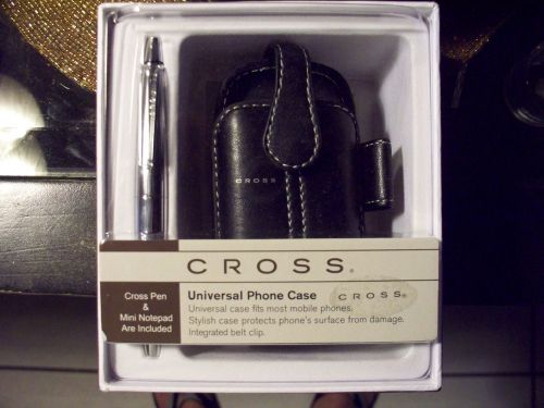 NIB Cross Black Ball Point Pen + Mini Notepad + Universal Phone Case w/ Pen Loop