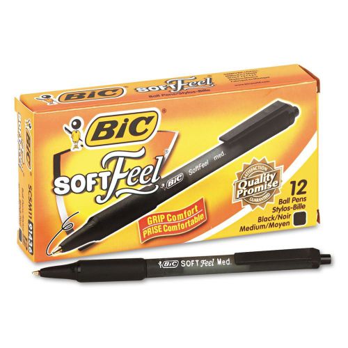 12 Pck BIC Soft Feel Ballpoint Retractable Pen Black Ink Medium Point Lot Office