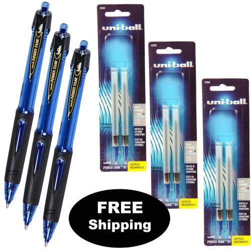 Uni Power Tank 1.0 42071, Blue Ink, 1.0mm Bold, 3 Pens With 3 Packs of Refills