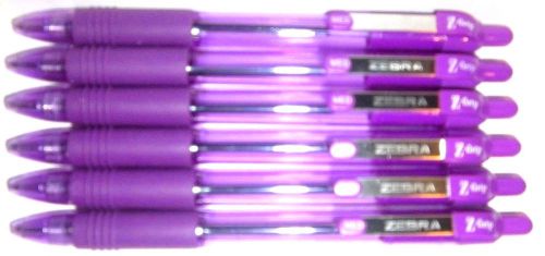 6 Zebra Z-Grip Ballpoint Pens - Purple Ink - Medium 1.0mm