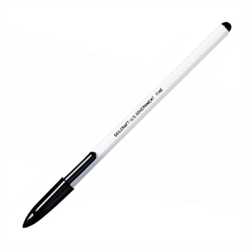Skilcraft stick pen - black ink - white barrel - 12 / dozen (nsn0605820) for sale