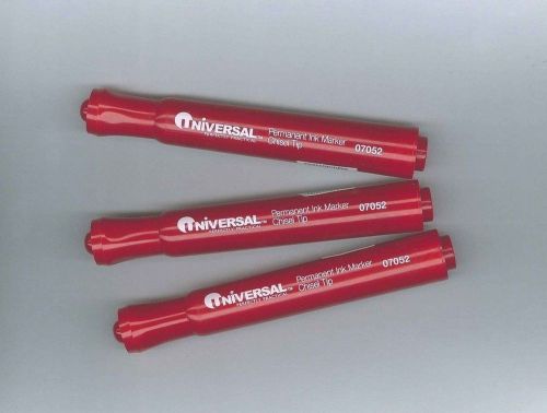 Lot of 3 Red Universal Chisel Felt Tip Permanent Ink Markers