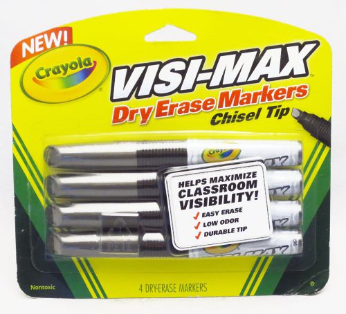 NEW Crayola Visi-Max Visimax DRY ERASE MARKERS Black 4pk - Wide Chisel Tip