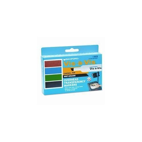 Vis-A-Vis Chisel Tip Wet Erase Markers, Chisel Tip, Colored, Set of 4 New