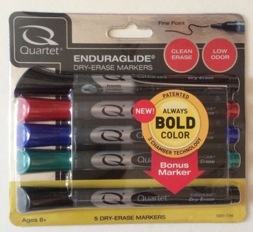 Quartet Enduraglide, 5 Low Odor Dry Erase Marker Multi-Color, Fine Point
