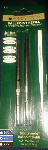 2 MONTE VERDE Ball Point Refills for Mont Blanc BROAD Tip Blue Ink