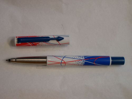 Parker Pen Unique Geometric Swirl Pattern Red-Blue and White Rollerball Pen