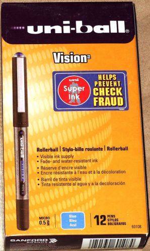 uni-ball® VisionRollerball Pens, 0.5mm, Fine Point, Blue, Box Of 12