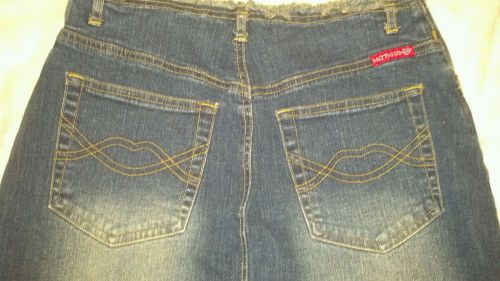 Hot Kiss Blue Jean SKIRT 5/27 fringed, stretch, distressed ~ LIPS on pockets 4 6