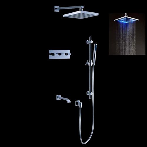 Modern Shower System LED 8 Inch Rainshower &amp; Slide Bar Handshower Free Shipping