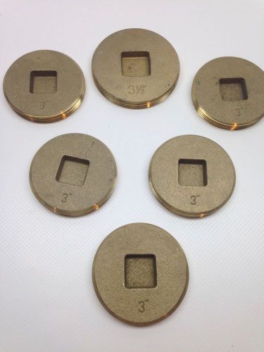 Lot of 6 - clean out plug - solid brass -5x  3&#034; &amp; 1x 3 1/2&#034; recessed square new for sale