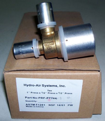 New Lot of 8 Hydro-Pex PRF-PT744 Brass Press Tee Fittings 1&#034; x 1/2&#034; x 1/2&#034;