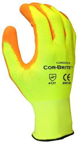 Cordova Safety Products 6901S Hi-Viz Yellow Polyester Gloves with Orange PU Coat