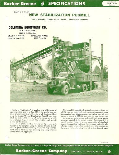 Equipment Brochure - Barber-Greene - Stablization Pugmill - c 1956 (E1684)