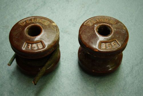 Vintage Pair of Insulators Peirce #355 Brown Telephone Power Drip (AX)
