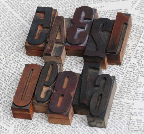 mixed numbers 0-9 letterpress wood printing blocks wood type figures vintage