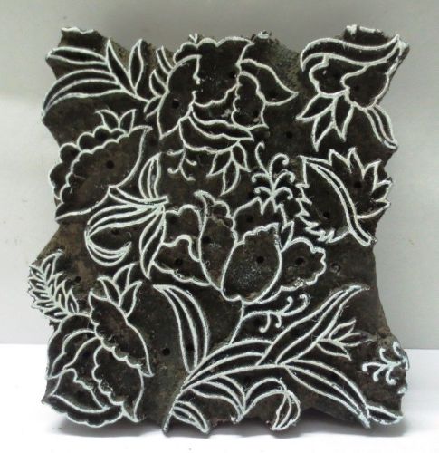 INDIAN WOODEN HAND CARVED TEXTILE PRINTING FABRIC BLOCK STAMP UNIQUE ART