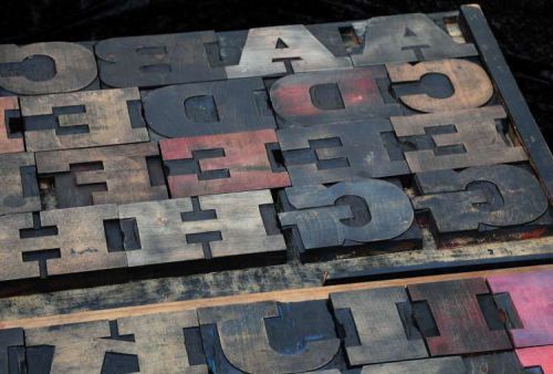 Antique rare Alphabet 56pcs - 4.53&#034; wood printing blocks Letterpress wooden type