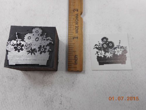 Printing Letterpress Printers Block, Spring Flowers in Planter Box