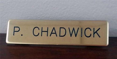 Personalized engraved shiny brass municipal employee and military name badge for sale